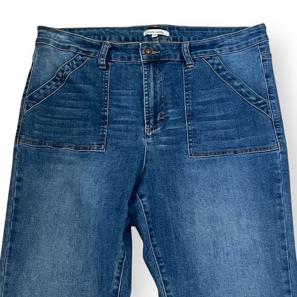 John Mark Jeans Womens 14 Crop Wide Leg Frayed Hem Blue Jeans Patch Pockets - Picture 2 of 10